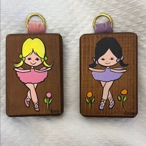Vintage 1970s Glenda Hand-Painted Wood Ballerina Plaques - Set of 2 MCM